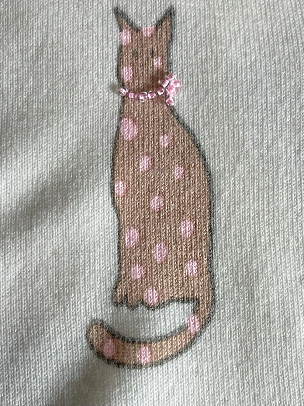 New TOPSHOP Cat Design Cap Sleeve Knit Top SZ M Cream